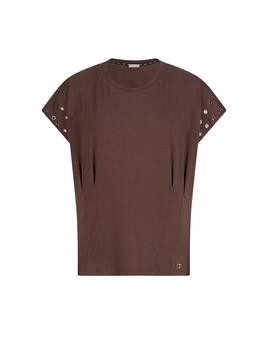 Camiseta Liu Jo detalle eyelets mangas marrón