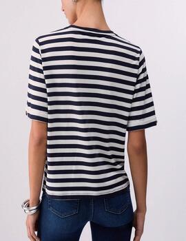 Camiseta Liu Jo escote pico rayas marineras azul