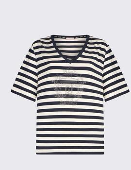 Camiseta Liu Jo escote pico rayas marineras azul