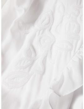 Camisa Decenio con volante y flores brillo blanco