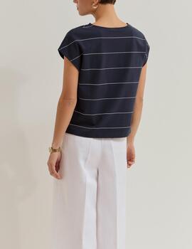 Camiseta Lion Of Porches rayas manga caida azul