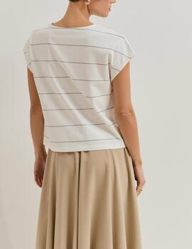 Camiseta Lion Of Porches rayas manga caida blanca