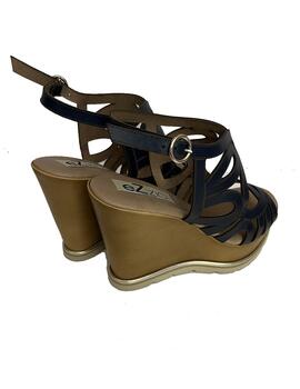 Sandalia Ezzio cuña tiras piel azul marino