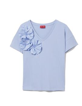 Camiseta Lion Of Porches detalle flores azul cielo