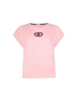 Camiseta Liu Jo rosa con logo en piedras