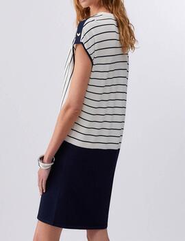 Vestido Liu Jo punto fino rayas escote pico azul