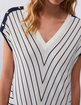 Vestido Liu Jo punto fino rayas escote pico azul