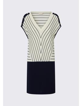 Vestido Liu Jo punto fino rayas escote pico azul