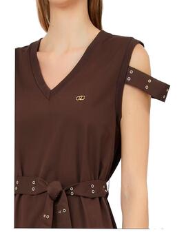 Vestido Liu Jo detalle eyelets mangas marrón