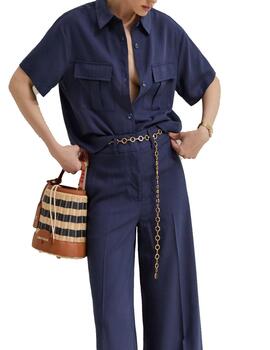 Camisa Lion Of Porches lino azul marino