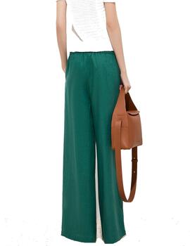 Pantalón Decenio lino pierna ancha verde