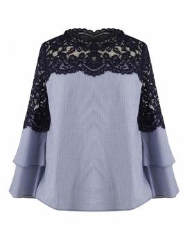 BLUSA HENC10 RAYAS/ENCAJE MARINO