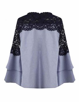 BLUSA HENC10 RAYAS/ENCAJE MARINO