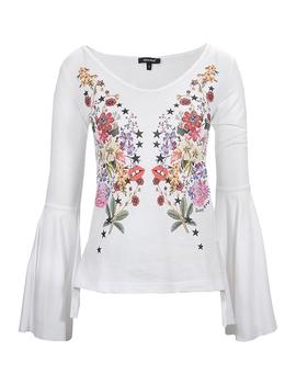 CAMISETA FLORES MANGA TROMPETA