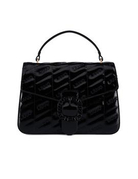 BOLSO TOP LETRAS CHAROL NEGRO