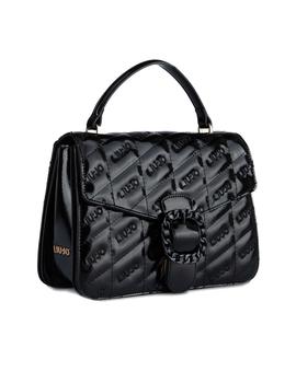 BOLSO TOP LETRAS CHAROL NEGRO