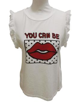 CAMISETA LABIOS CON TELA BORDADA