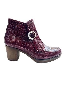 BOTIN PIEL COCO GRANATE CON SERPE ROSA