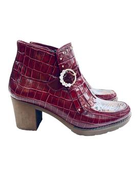 BOTIN PIEL COCO GRANATE CON SERPE ROSA