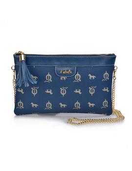 CARTERA MANO CON CADENA LONA AZUL