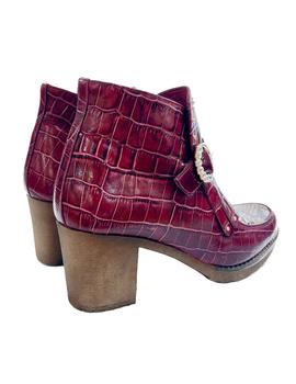 BOTIN PIEL COCO GRANATE CON SERPE ROSA