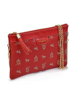 CARTERA MANO CON  CADENA LONA ROJA