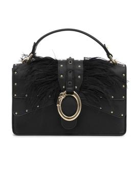 BOLSO DE MANO ' DARSENA ' CON PLUMAS, NEGRO