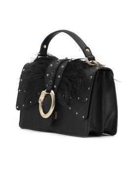 BOLSO DE MANO ' DARSENA ' CON PLUMAS, NEGRO