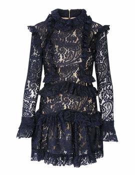 VESTIDO ENCAJE VOLANTES M.7623 MARINO