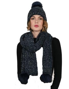 BUFANDA Y GORRO CON LUREX MARINO