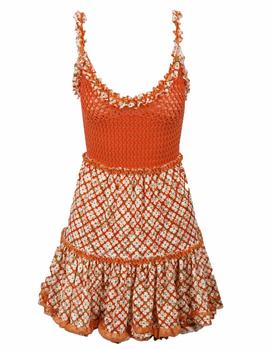 VESTIDO HIGHLY PREPPY CROCHET Y ENCAJE NARANJA