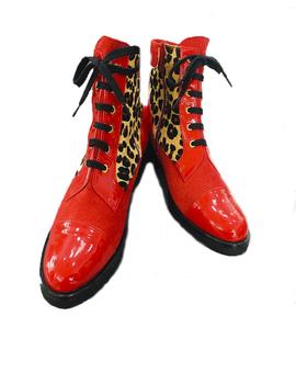 BOTIN EN CHAROL Y ANTE ROJO CON PRINT