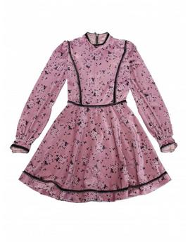 Vestido Highly Preppy velvet estampado rosa