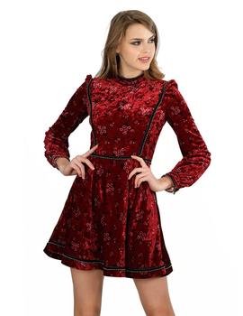 VESTIDO HIGHLY PREPPY VELVET FLOR M.7650 GRANATE