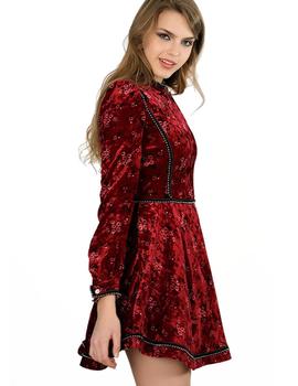 VESTIDO HIGHLY PREPPY VELVET FLOR M.7650 GRANATE