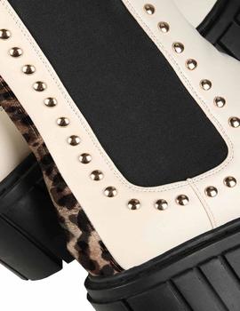 BOTÍN LOLA CASADEMUNT BLANCO DETALLE LEOPARDO