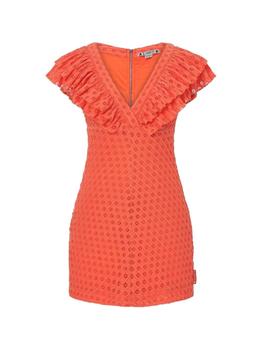 VESTIDO HIGHLY PREPPY VOLANTE TROQUELADO NARANJA