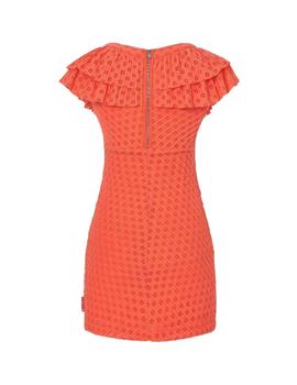 VESTIDO HIGHLY PREPPY VOLANTE TROQUELADO NARANJA