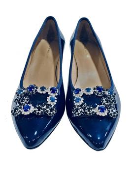 ZAPATO CHAROL AZUL CON APLIQUE JOYA