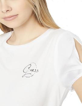 CAMISETA GUESS DETALLE NUDO EN MANGA BLANCA