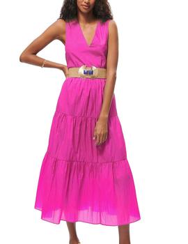 VESTIDO LOLA CASADEMUNT VOLANTES FUCSIA