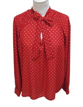 BLUSA LUNARES ROJA  CON LAZO EN CUELLO