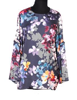 BLUSA ESTAMPADA-MANGA TROMPETA