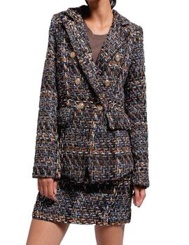 Chaqueta tweed mezclilla negro y camel