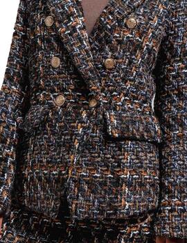 Chaqueta tweed mezclilla negro y camel