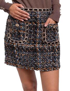 FALDA TWEED NEGRO-CAMEL