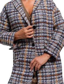 ABRIGO TWEED MEZCLA MARINO Y CAMEL